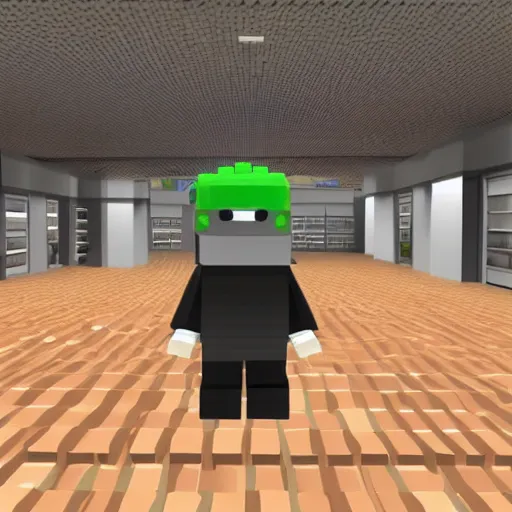 Prompt: cctv footage 0 1 / 0 5 / 2 0 1 0 0 1 : 2 4 am - person in roblox noob costume spotted robbing a store