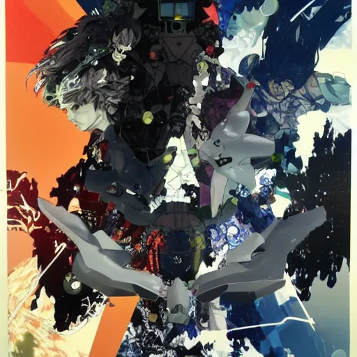 Image similar to the robots orion and sirius, nature and void, ego and id, form and function, bird and wolf ; both were disconnected from the simulation machine by a human virus, anime poster by yoji shinkawa and stina persson and raoul ruiz