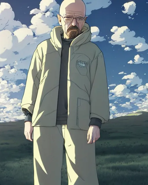 Image similar to walter white, desaturated colors, art by makoto shinkai and alan bean, yukito kishiro