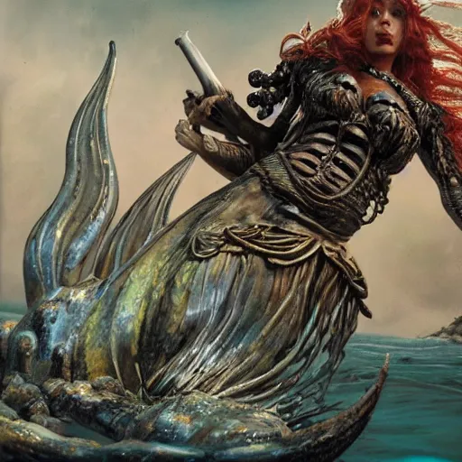 Prompt: a sad mermaid smothered in motor oil and thrash, ultra realistic, concept art, intricate details, highly detailed, photorealistic, octane render, 8 k, unreal engine, art by frank frazetta, simon bisley, brom