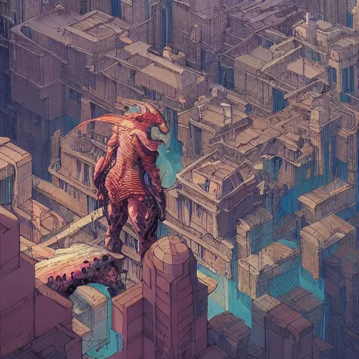 Image similar to cell shaded adult animation, a birds eye view overlooking a walled off ancient fantasy city being attacked by horrific monsters, concept art by josan gonzales and wlop, Laurie Greasley, Jordan Grimmer, Beksiński and james jean, highly detailed, sharp focus, Trending on Artstation, HQ, deviantart, art by artgem