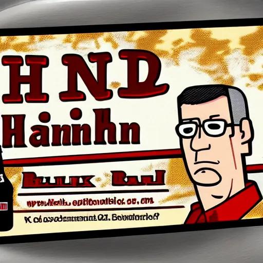 Image similar to hank hill beer can label, highly detailed, high quality, high resolution