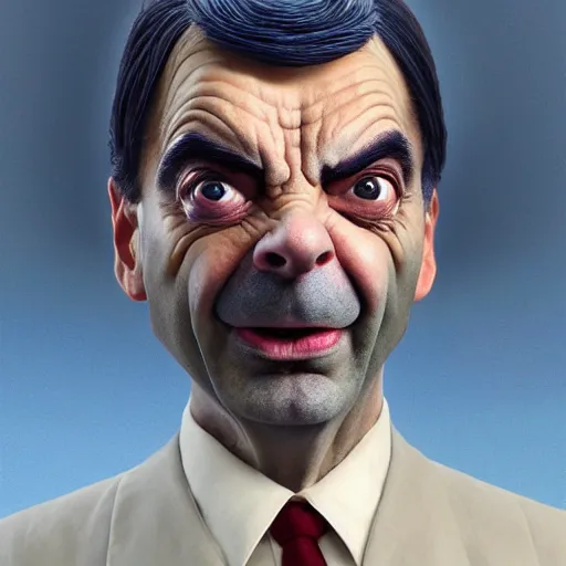 Image similar to Very very very very highly detailed epic central composition photo of Mr Bean as Thanos face, intricate, extremely detailed, digital painting, smooth, sharp focus, illustration, happy lighting, incredible art by Brooke Shaden, artstation, concept art, Octane render in Maya and Houdini