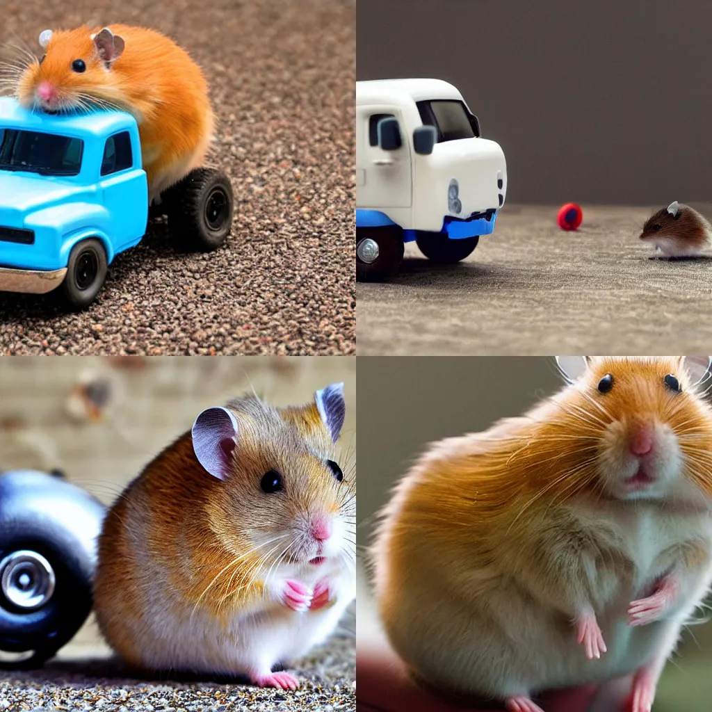 Prompt: Hamster with truck instead body