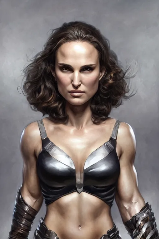 Image similar to muscled Natalie Portman as a ruggedly handsome hero, intricate, elegant, highly detailed, centered, digital painting, artstation, concept art, smooth, sharp focus, illustration, art by artgerm and donato giancola and Joseph Christian Leyendecker, Ross Tran, WLOP