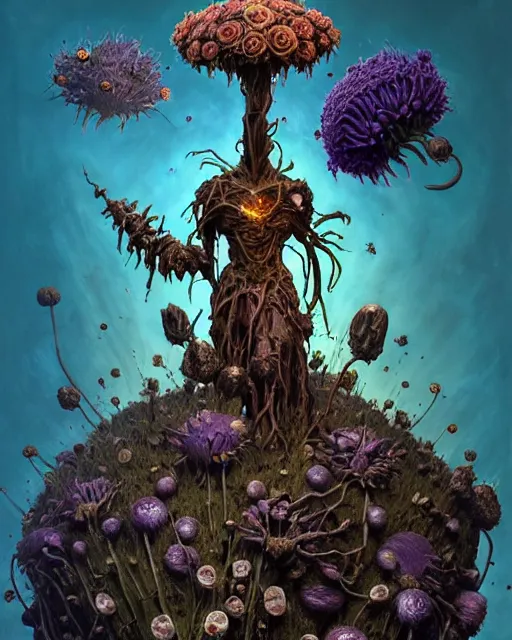 Image similar to the platonic ideal of flowers, rotting, insects and praying of cletus kasady carnage thanos davinci dementor wild hunt chtulu mandelbulb felix the cat doctor manhattan bioshock, caustic, ego death, decay, dmt, psilocybin, concept art by randy vargas and greg rutkowski and zdzisław beksinski