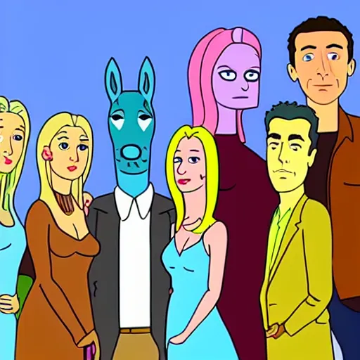 Image similar to still from the hit tv show friends in the style of bojack horseman