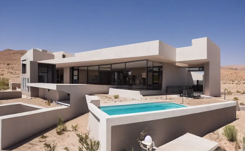 Image similar to modern house in the middle of desert, professional photography