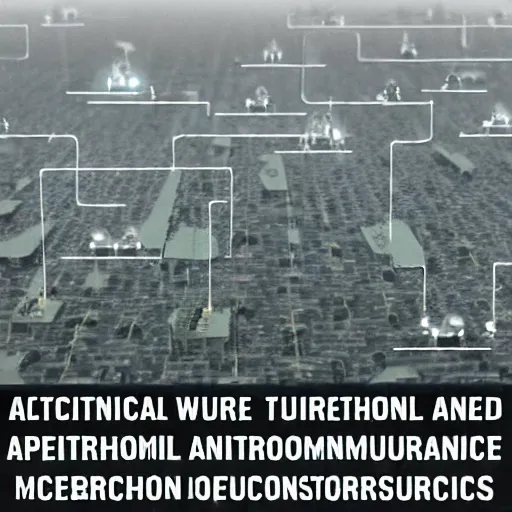 Image similar to Artificial superintelligences watching nuclear war for fun, ultra advanced robots, mushroom clouds, grandstands filled with AI constructs, nuclear explosion in the distance