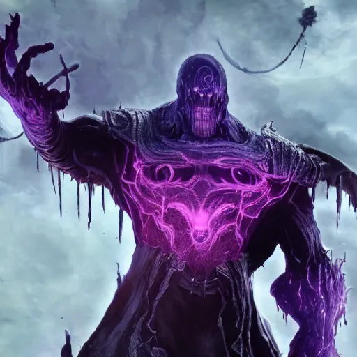 Image similar to Thanos, Bloodborne boss, matte painting, detailed, Bloodborne, oil on canvas