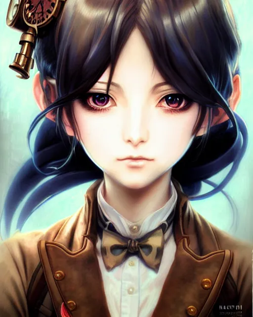 Image similar to portrait Anime Girl steampunk cute-fine-face, pretty face, realistic shaded Perfect face, fine details. Anime. Bioshock steampunk realistic shaded lighting by katsuhiro otomo ghost-in-the-shell, magali villeneuve, artgerm, rutkowski Jeremy Lipkin and Giuseppe Dangelico Pino and Michael Garmash and Rob Rey