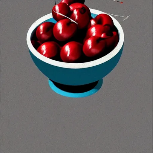 Prompt: artstation digital art a few Maraschino cherries in the bowl on the table,