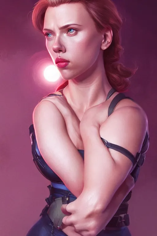 Image similar to Scarlett Johansson super excited, anatomy, only two hands, highly detailed, digital painting, artstation, concept art, smooth, sharp focus, illustration, Unreal Engine 5, 8K, art by art by artgerm and greg rutkowski and edgar maxence
