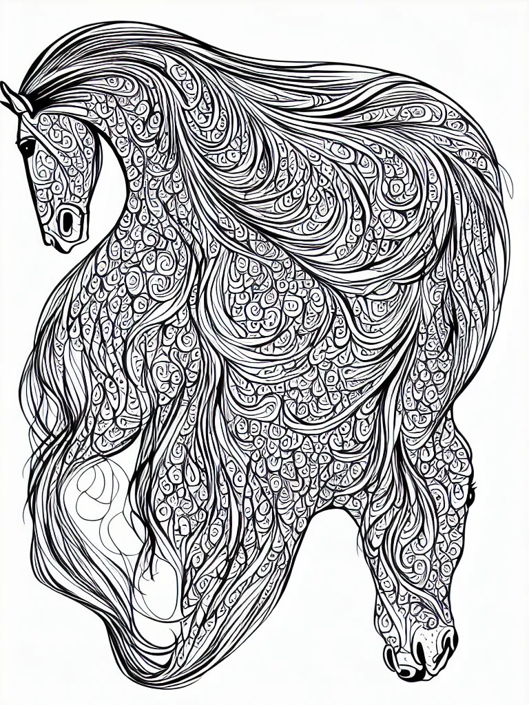 Image similar to beautiful horse, ornamental, fractal, ink draw, line art, vector, outline, simplified