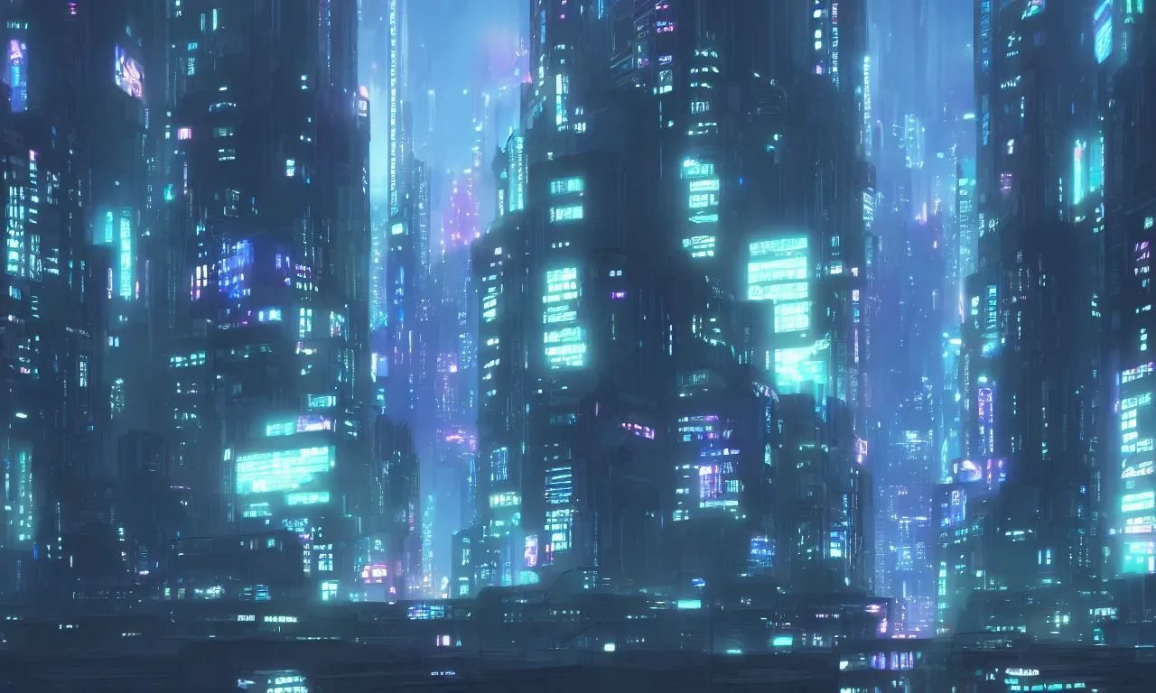 Prompt: city in the atmospheric cyberpunk anime film, gouache matte background painting, at night with lights, by makoto shinkai, in the anime series ergo proxy, beautiful specular edge highlights and rim lighting