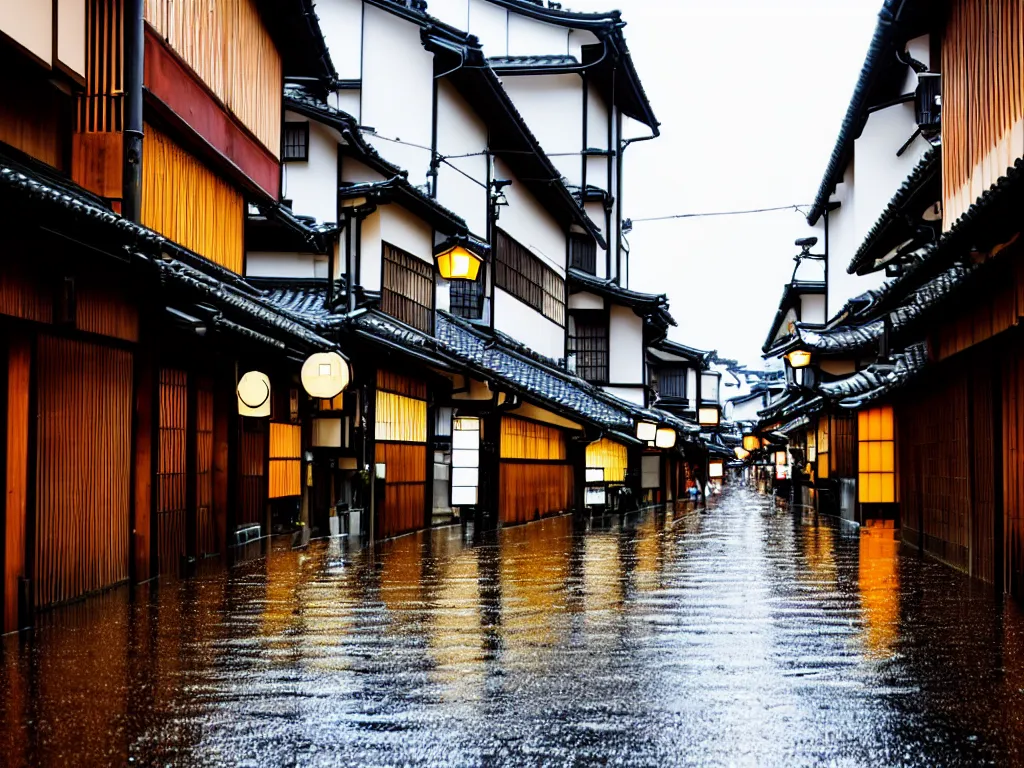 Image similar to rainy Kyoto downtown city street