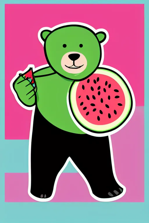 Image similar to Bear holding a watermelon, sticker, colorful, illustration, highly detailed, simple, smooth and clean vector curves, no jagged lines, vector art, smooth