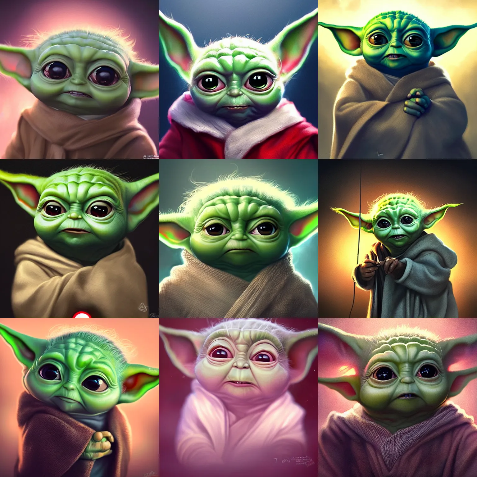 Prompt: a portrait of trump minion baby yoda, cinematic lighting, high detailed, art by artgerm and wlop and tom bagshaw,