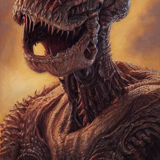 Image similar to realistic scifi monster in hell, closeup portrait art by donato giancola and greg rutkowski, realistic face, digital art, trending on artstation, skull helmet, symmetry!!!