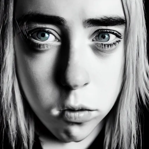 Image similar to Portrait of Billie Eilish with enormous Anime eyes, vogue, perfect face, intricate, Sony a7R IV, symmetric balance, polarizing filter, Photolab, Lightroom, 4K, Dolby Vision, Photography Award