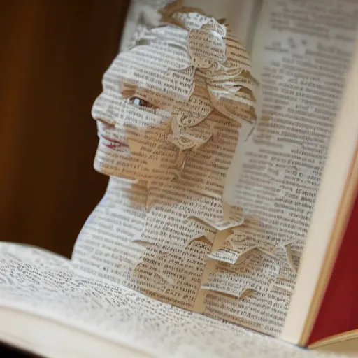 Image similar to cut paper sculpture of belle, reading a book