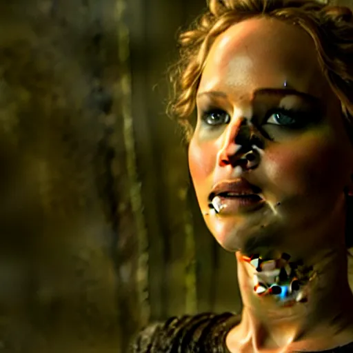 Image similar to jennifer lawrence is the frankenstein monster, still from the frankenstein movie