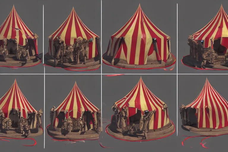 Image similar to 3d sculpt of a huge evil circus tent, artstaton, League of Legends, red dead redemption2, overwatch, digital illustration