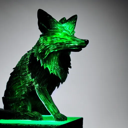 Image similar to Portrait photography of a glowing Emerald fox sculpture