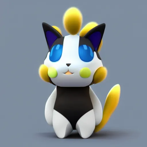 Image similar to 3 d render of a cute electric type cat based pokemon, digital art