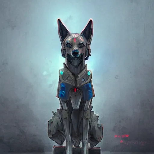 Image similar to panzerwolf anubis dog made of steel in light armor, by ian pesty and alena aenami, concept art, matte painting, washed colors,