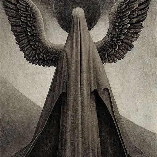 Image similar to the angel of death by hieronymus bosch and zdzisław beksinski