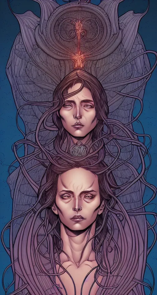 Prompt: comic cover art of an intellect devourer, high fantasy digital illustration, by jenny frison and sana takeda, intricate details, stunning inking lines, flat colors, 4 k, hd, artstation