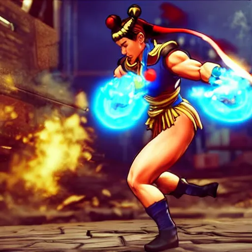 Image similar to street fighter v chun li fighting mortal kombat scorpion