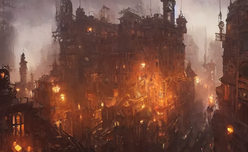 Image similar to A painting of a Steampunk City trending on artstation in the style of Greg Rutkowski