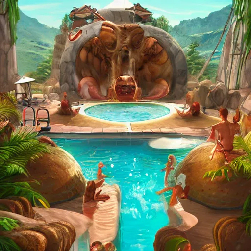 Image similar to summer vacation spa in hell, Artstation