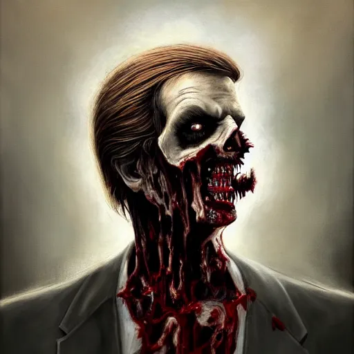 Image similar to side portrait of donald j. trump as a zombie looking down, 7 days to die zombie, fine art, soft light from the side, award winning, subtle earthy tones, intricate, elegant, sharp focus, cinematic lighting, digital painting, 8 k concept art, art by michael hussar, art by brom, art by z. w. gu, 8 k