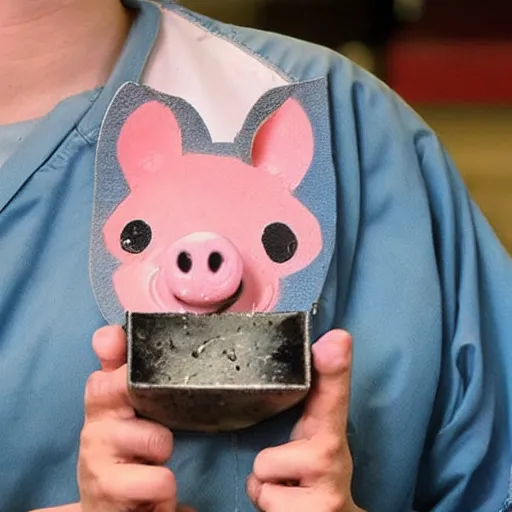 Image similar to inmate wearing cute mini pig head