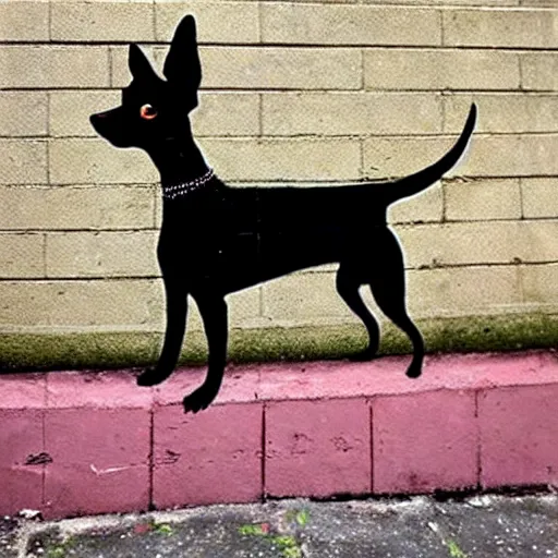 Image similar to min pin dog graffiti street art by banksy