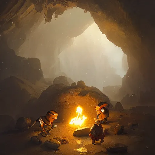 Image similar to happy pepe the miner in the cave, greg rutkowski