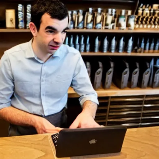 Prompt: Nathan fielder working at Starbucks