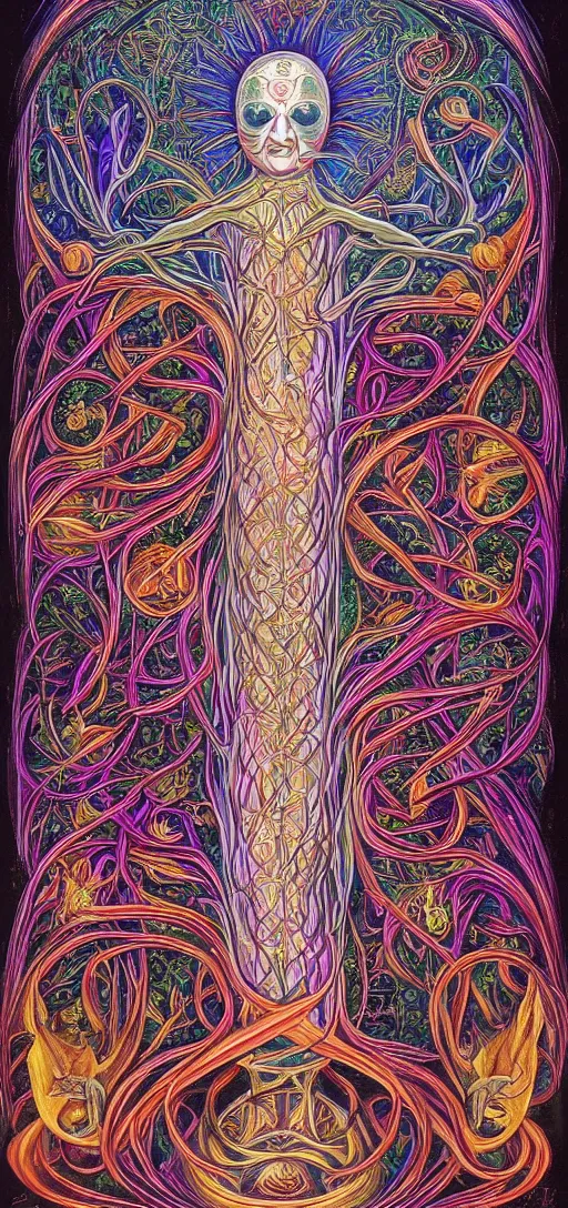 Image similar to alchemy and rosicrucianism fall in love, in the style of alex grey