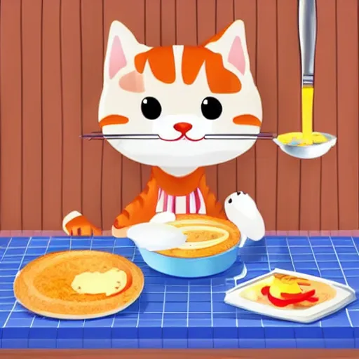 Prompt: a cute cat cooking a breakfast, highly detailed, masterful, cinematic