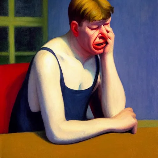 Image similar to a portrait of a crying man by Edward Hopper, 4k,