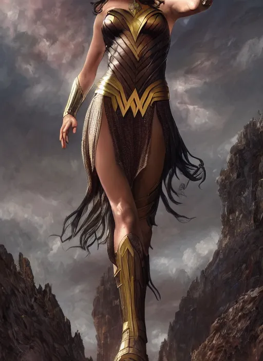 Prompt: Gal Gadot as Hell Lord, full body shot, epic, fantasy, intricate, elegant, volumetric lighting, highly detailed, digital painting, 4k, HDR, concept art, smooth, sharp focus, illustration, art by artgerm and donato giancola and krenz cushart