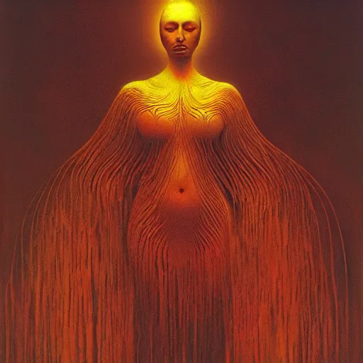 Image similar to the queen of the sun by zdzislaw beksinski and h. r. giger, oil on canvas