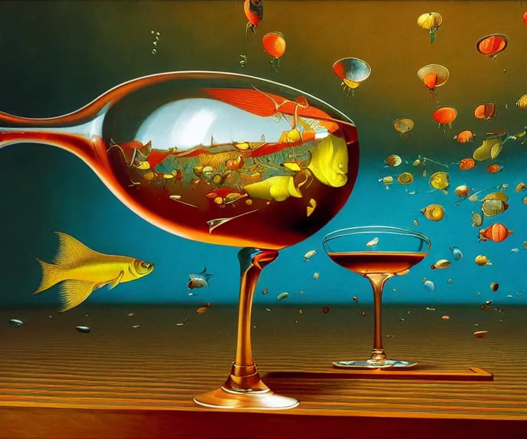 Prompt: hyper detailed 3d render like a Oil painting - a cartoon fish swimming in a giant martini glass, by Jacek Yerka, Mariusz Lewandowski, Houdini algorithmic generative render, Abstract brush strokes, Masterpiece, Edward Hopper and James Gilleard, Zdzislaw Beksinski, Mark Ryden, Wolfgang Lettl, hints of Yayoi Kasuma, octane render, 8k