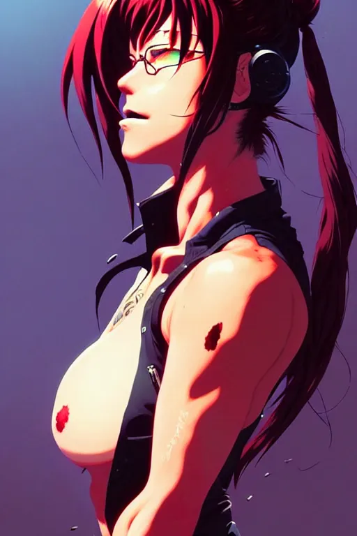 Image similar to a ultradetailed beautiful panting of revy from black lagoon, by conrad roset, greg rutkowski and makoto shinkai, trending on artstation