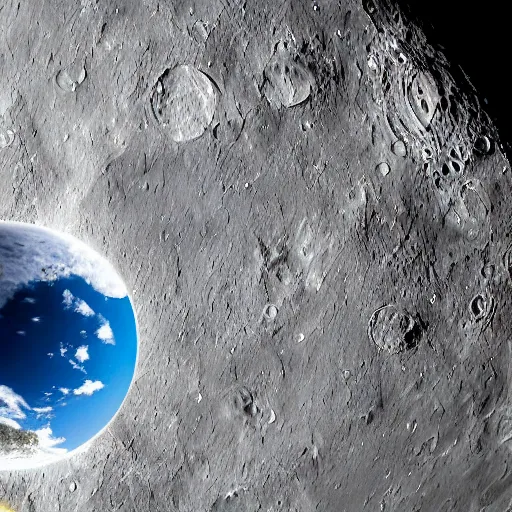 Image similar to a fisheye photo of the moon crashing into the earth, shot from a satellite high in orbit