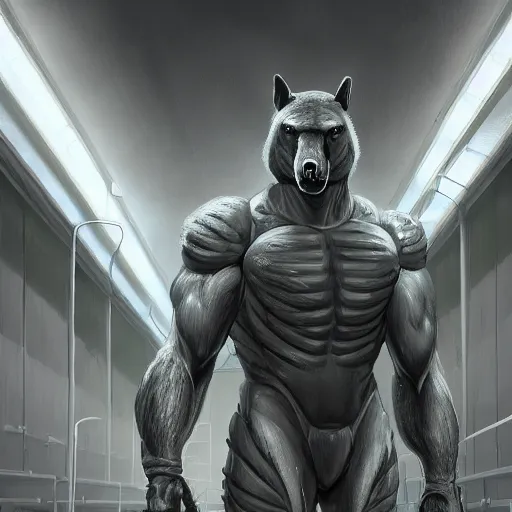 Prompt: a enormously muscled black - coated anthro horse supersoldier wearing tactical kevlar fabric in a research facility, humongous muscles, highly detailed, furry, furaffinity, digital painting, artstation, sharp focus, smooth, concept art, illustration, art by artgerm, greg rutkowski, makoto shinkai