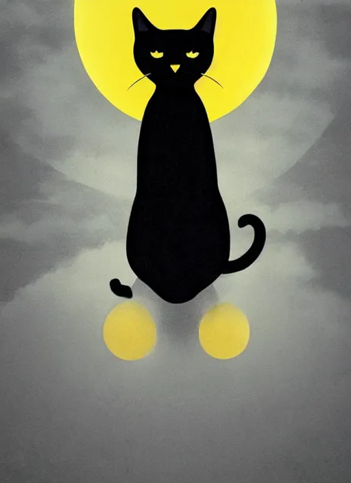 Image similar to a black cat standing on top of a yellow sun, a storybook illustration by sara saftleven, behance contest winner, nuclear art, sunrays shine upon it, god rays, digital illustration